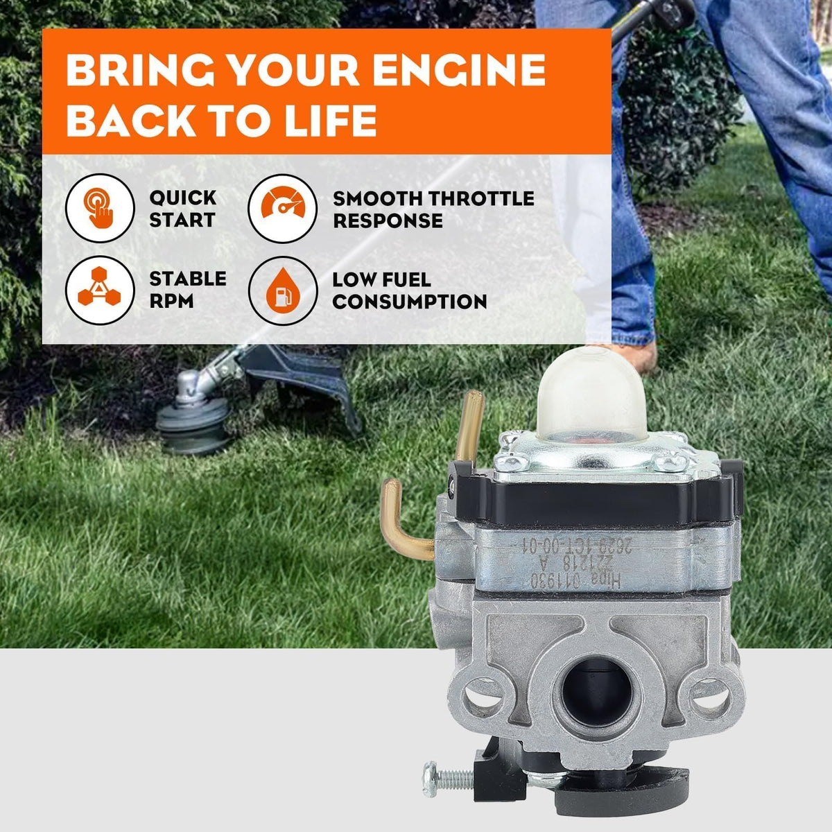 Hipa S430 C430 carburetor side view; durable aluminum body that resists wear.