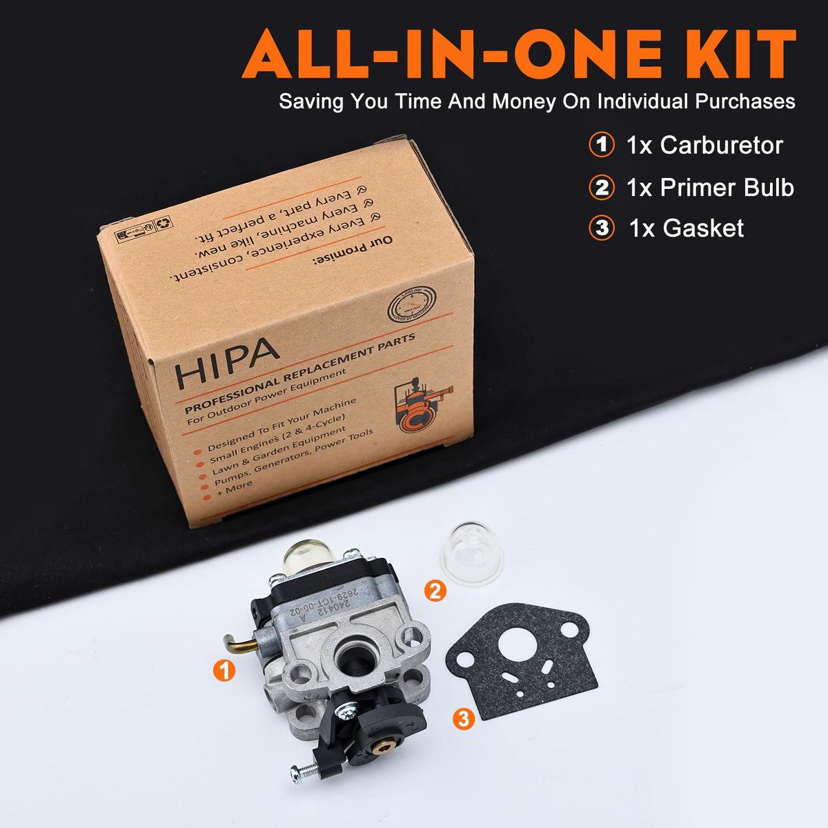 Hipa S430 C430 carburetor with primer bulb; easy start and immediate use.