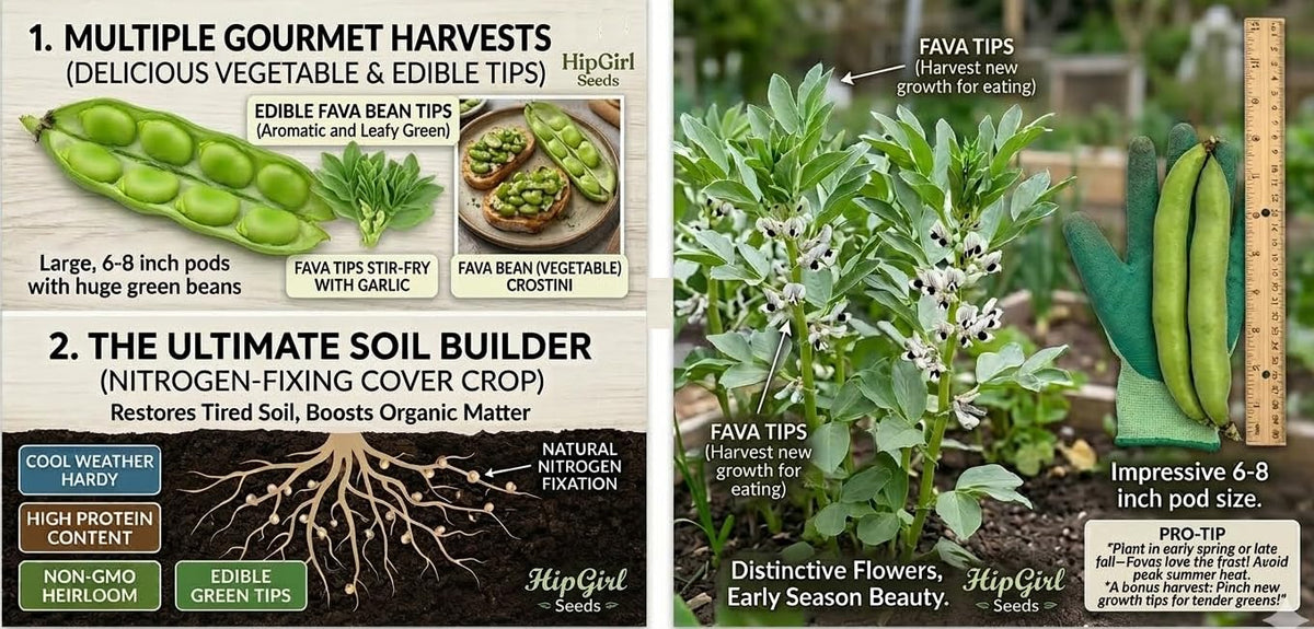 HipGirl cover crop fava beans enhancing soil health in a vegetable bed