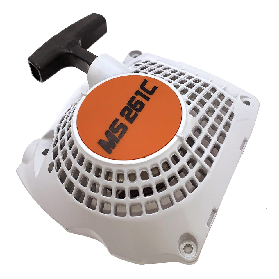 Hippotech recoil pull starter for STIHL MS251C attached to the saw, ready for replacement.