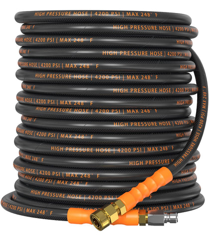 HiPrewaPro 50ft steel-braid hose exterior for durable, long-lasting cleaning.