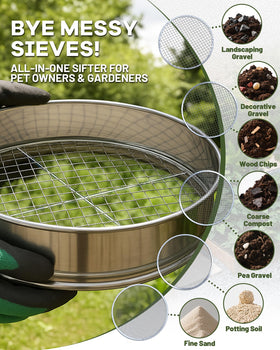 HIPULX in-use view shows hands-free sifting in a garden