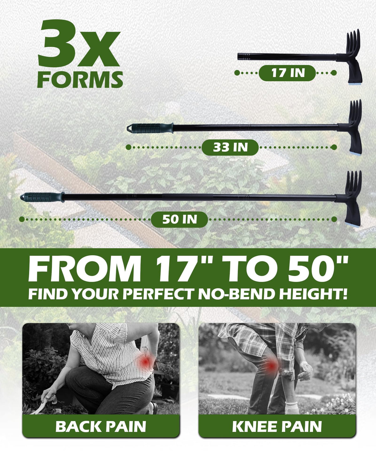 HIPULX 5-in-1 extendable handle provides comfortable reach for beds and raised planters.