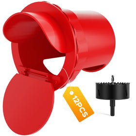 Hipykat chicken feeder port 12-pack assembly enables tidy, no-waste feeding in a coop.
