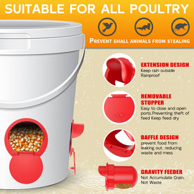 Hipykat chicken feeder port stopper lid provides rain protection and spill prevention.