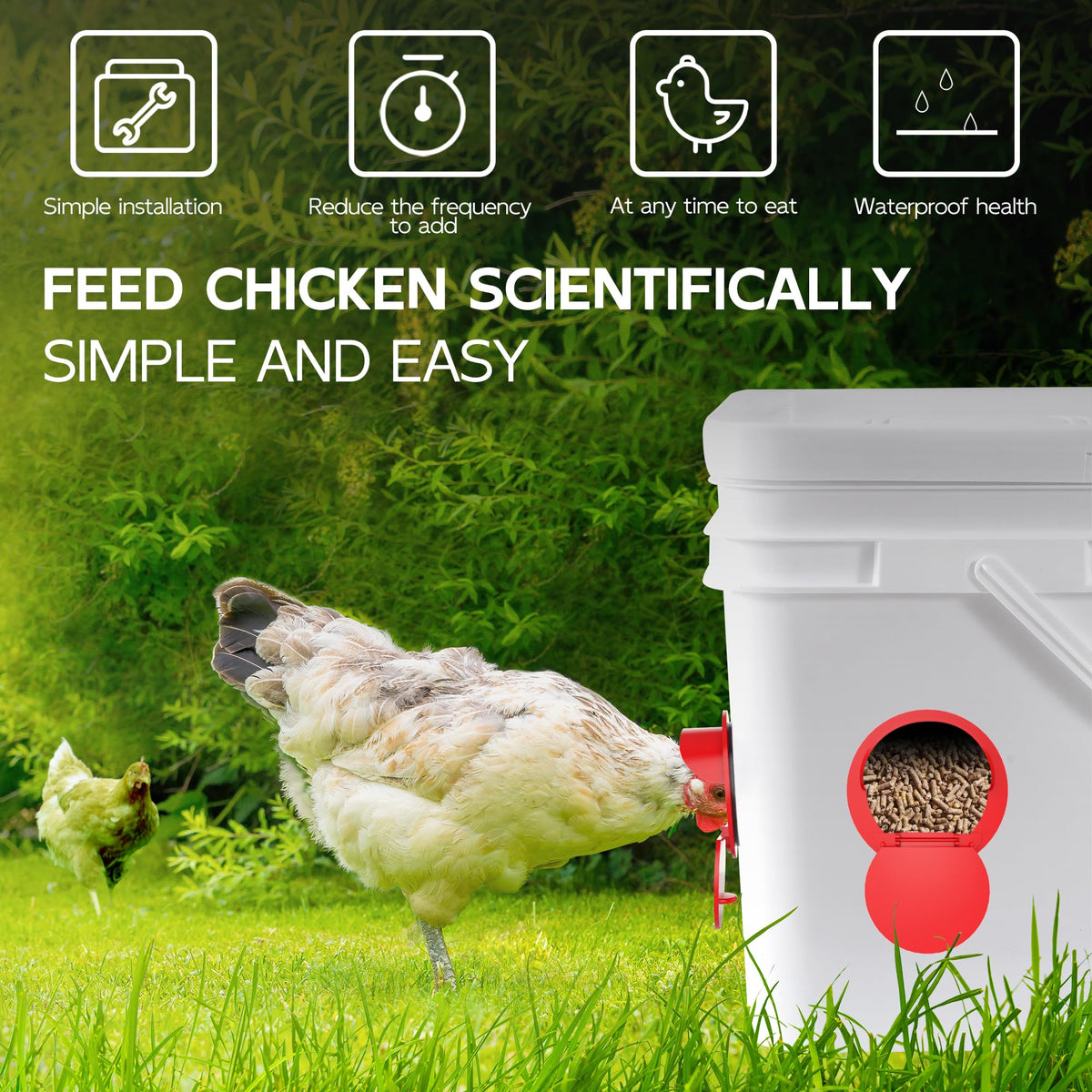 Hipykat chicken feeder ports attached demonstrate a durable, weather-resistant system.