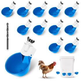 Hipykat chicken water cups in blue set provide steady water for a healthy flock.