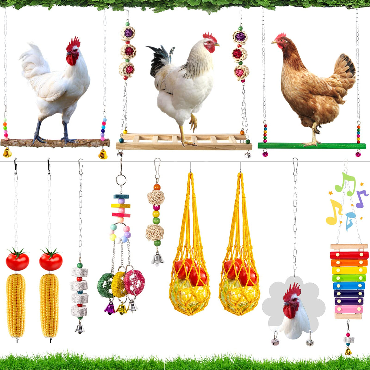 Hipykat chicken xylophone toy with bright keys for engaging pecking and enrichment
