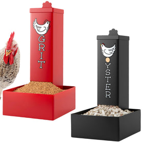Hipykat dual feeder with open lid for easy oyster shell and grit refills.