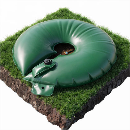 HIRALIY 20-gallon watering bag setup for slow-release irrigation around a young tree