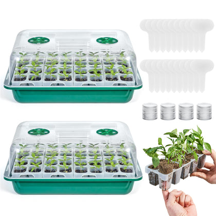 HIRALIY 80-cell seed starter tray kit laid out for indoor seed starting.
