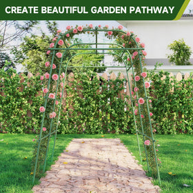HIRALIY garden arch trellis includes gloves and netting for ready-to-use setup.