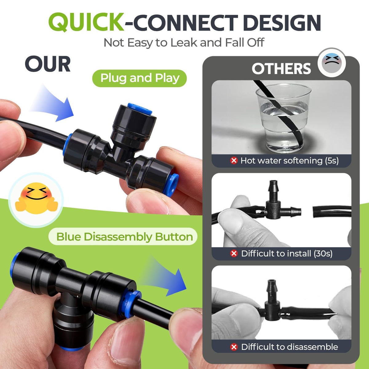 HIRALIY quick-connect elbows simplify corner connections for garden drip lines.