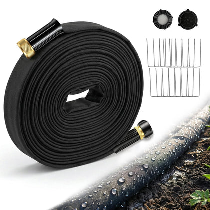 HIRALIY thickened flat soaker hose 50 ft for efficient watering.