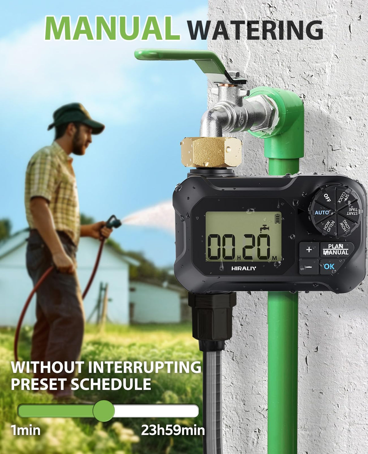 HIRALIY water timer battery compartment for easy two-AA operation