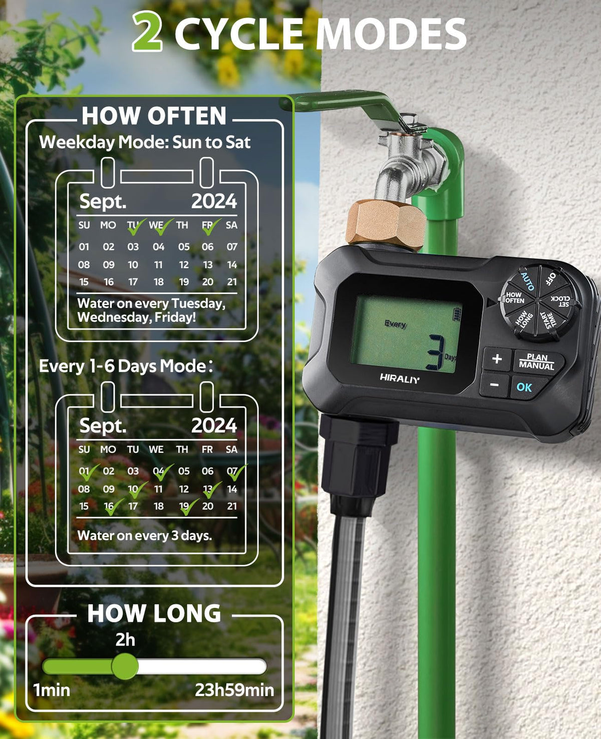 HIRALIY water timer brass connector highlighting durable outdoor compatibility