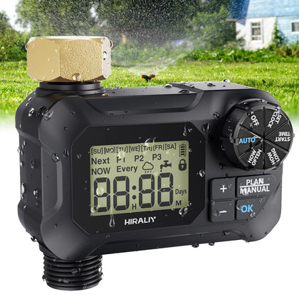 HIRALIY water timer front view with intuitive controls for precise scheduling