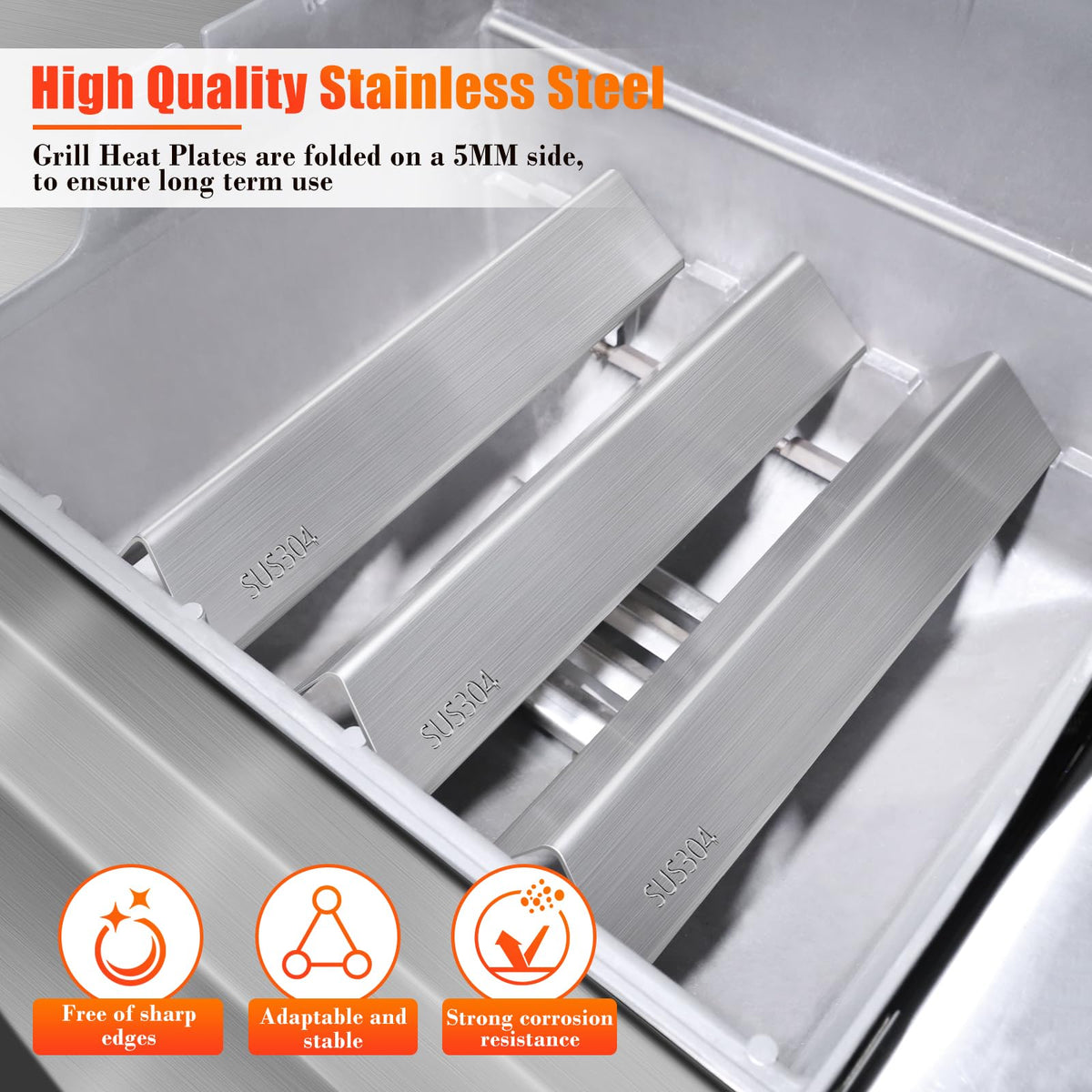 Hisencn 7635 flavorizer bar close-up of 304 stainless steel surface