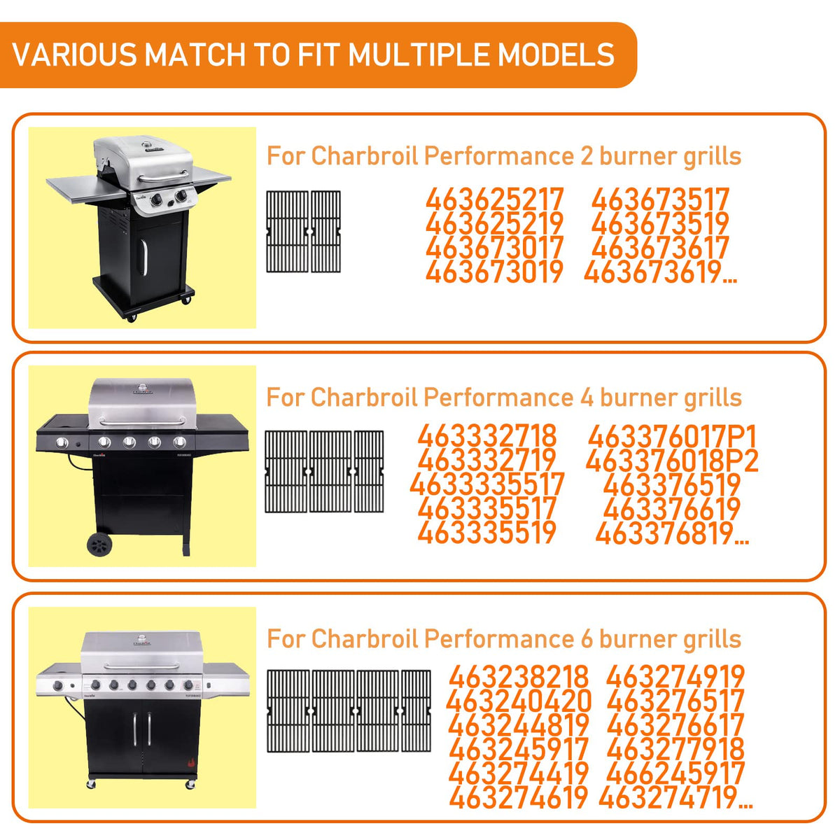 Hisencn 18-inch Char-Broil grate pair supporting even cooking across burners