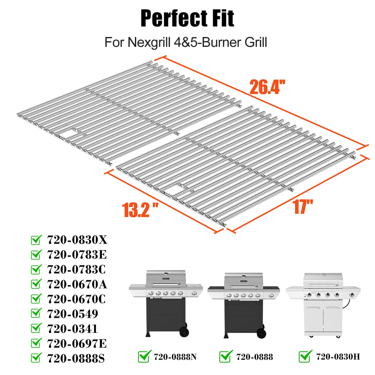 Hisencn Nexgrill stainless grids provide durable sear marks and easy cleaning.
