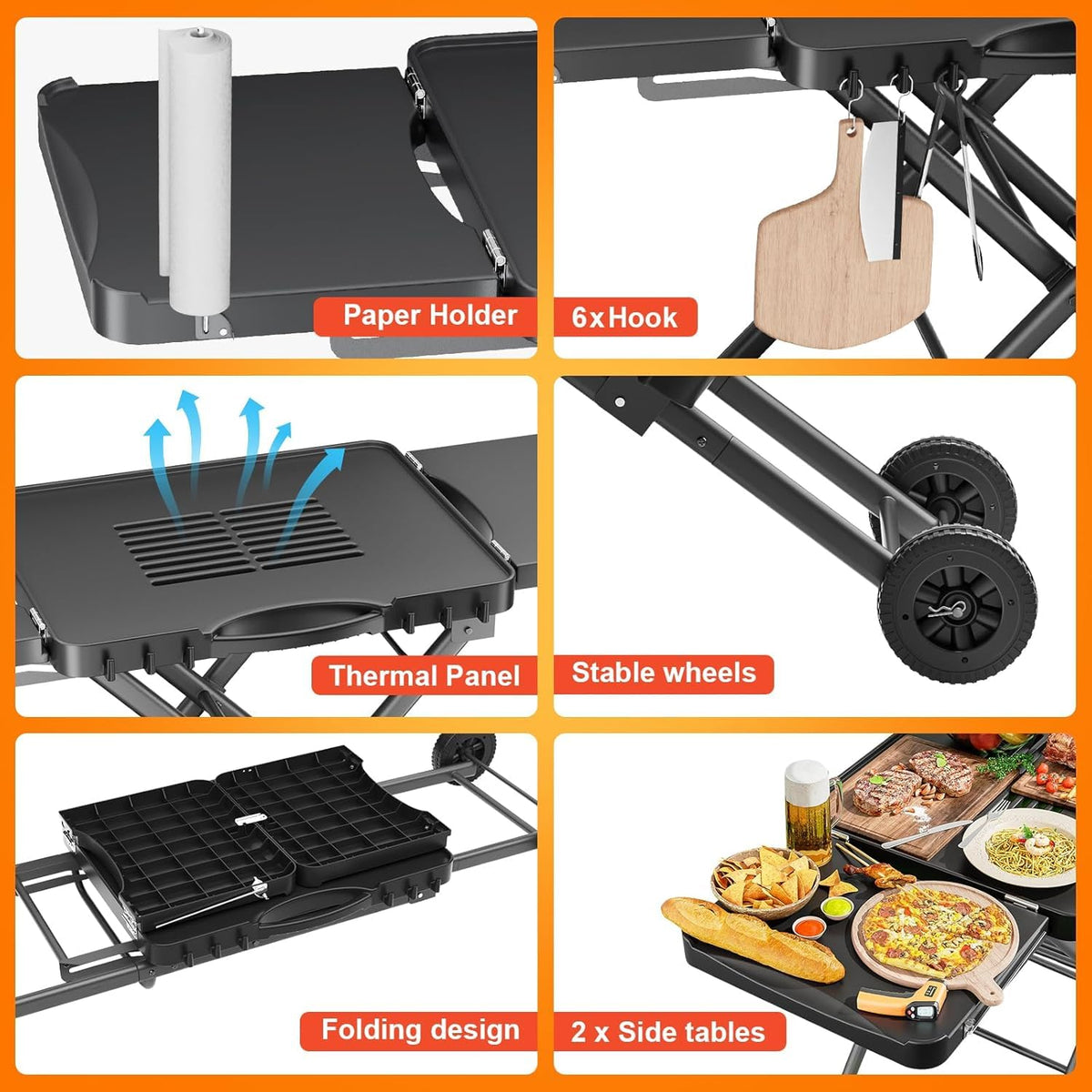 Hisencn table cart supports most grills with easy portability.