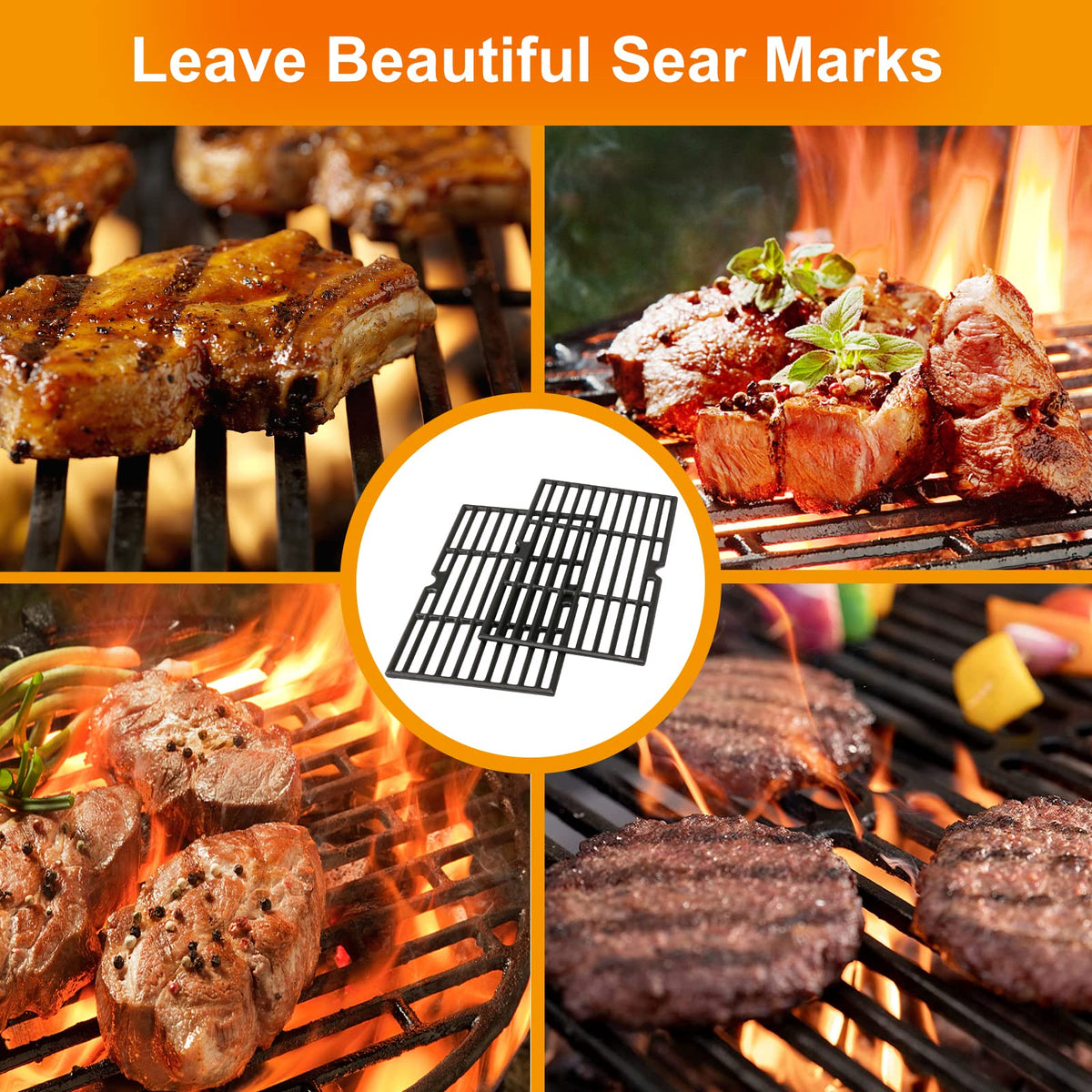 Hisencn grates create sear marks and browning on grilled foods