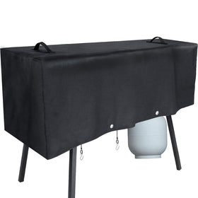 Hisencn stove cover on Camp Chef 3-burner stove, front view, for rain and dust protection