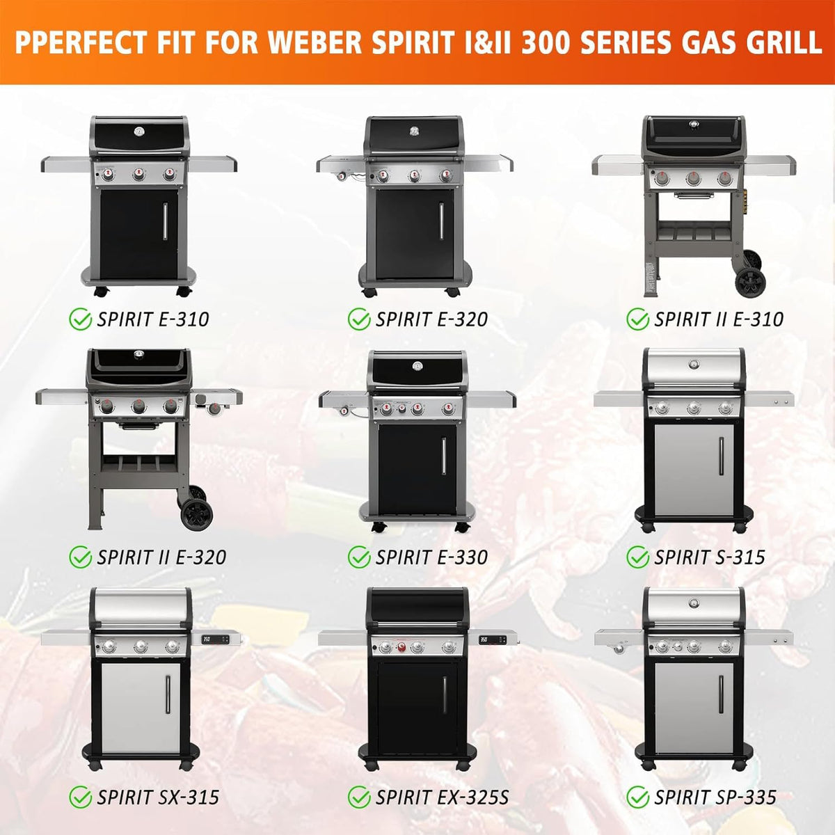 Hisencn Weber Spirit 300 bars 16ga metal highlights durable construction for lasting grilling sessions.