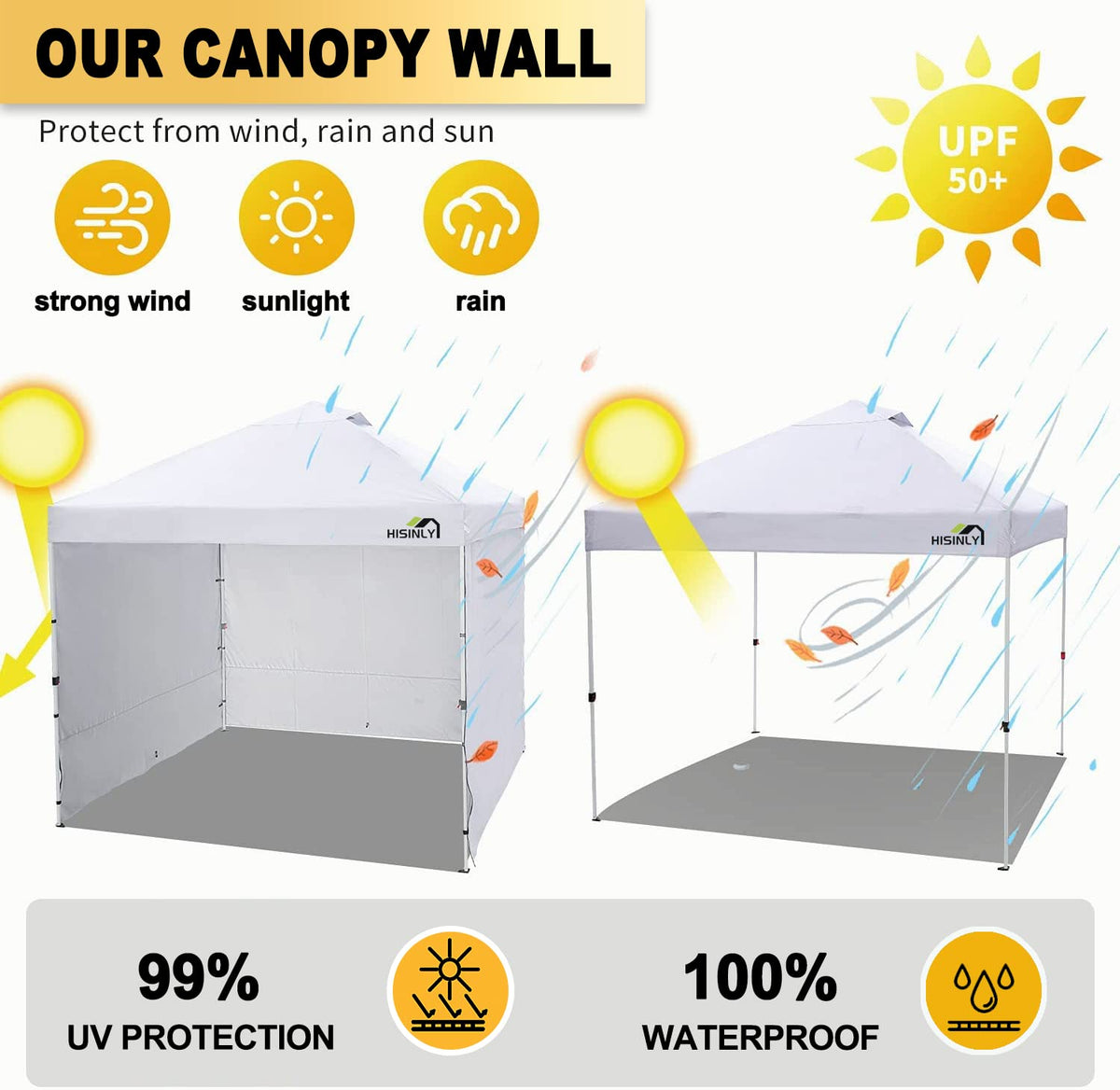 Hisinly UV-blocking sidewall keeps sun rays at bay for booths.
