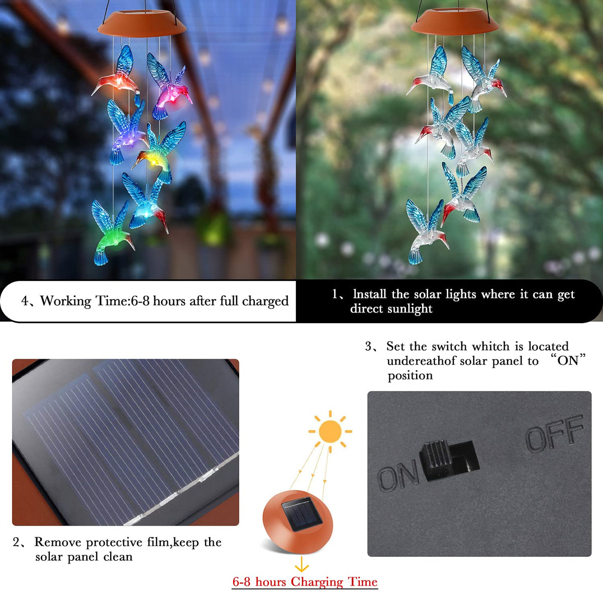 HiSolar blue hummingbird mobile lights create cozy night ambiance