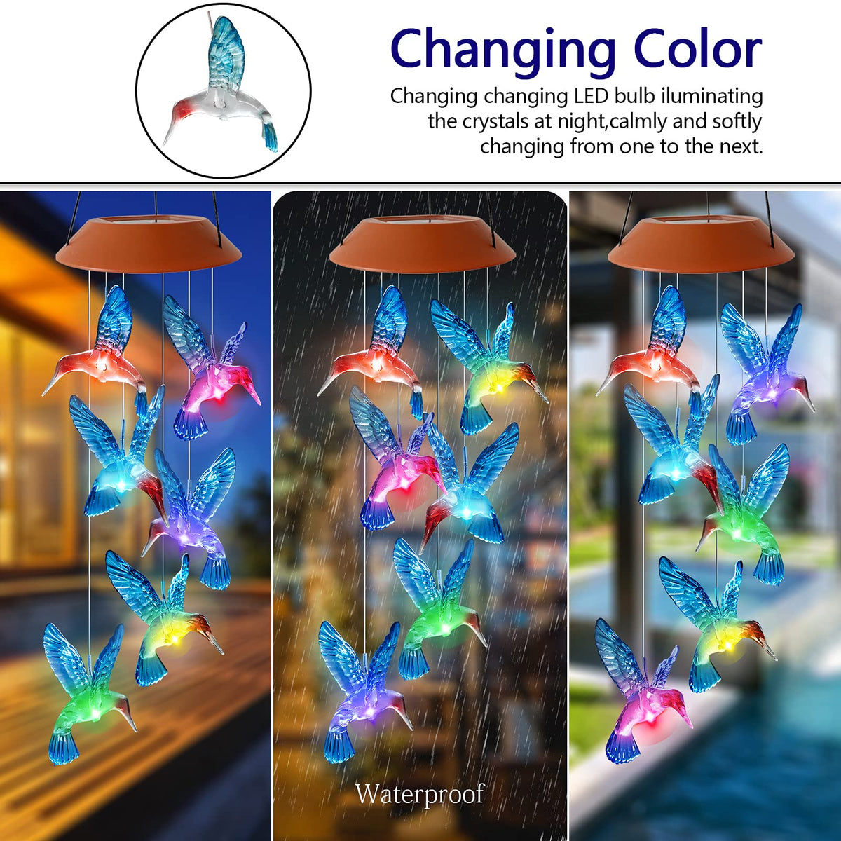 HiSolar IP65 waterproof wind chime withstands rain for outdoor use