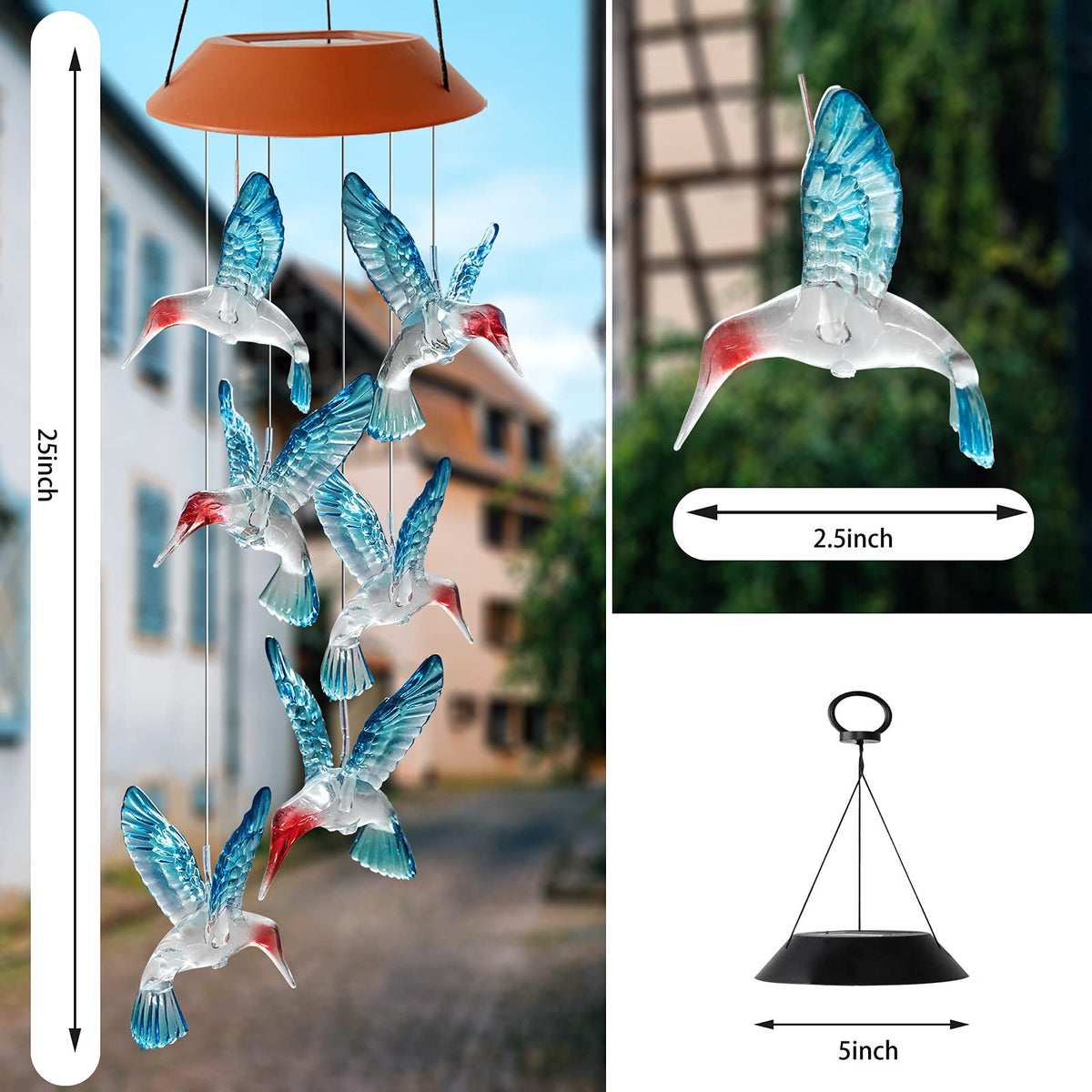 HiSolar outdoor decorative wind chimes easy to hang from trees or fences