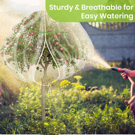 Histely flower tree protection netting covers shrubs while preserving airflow.