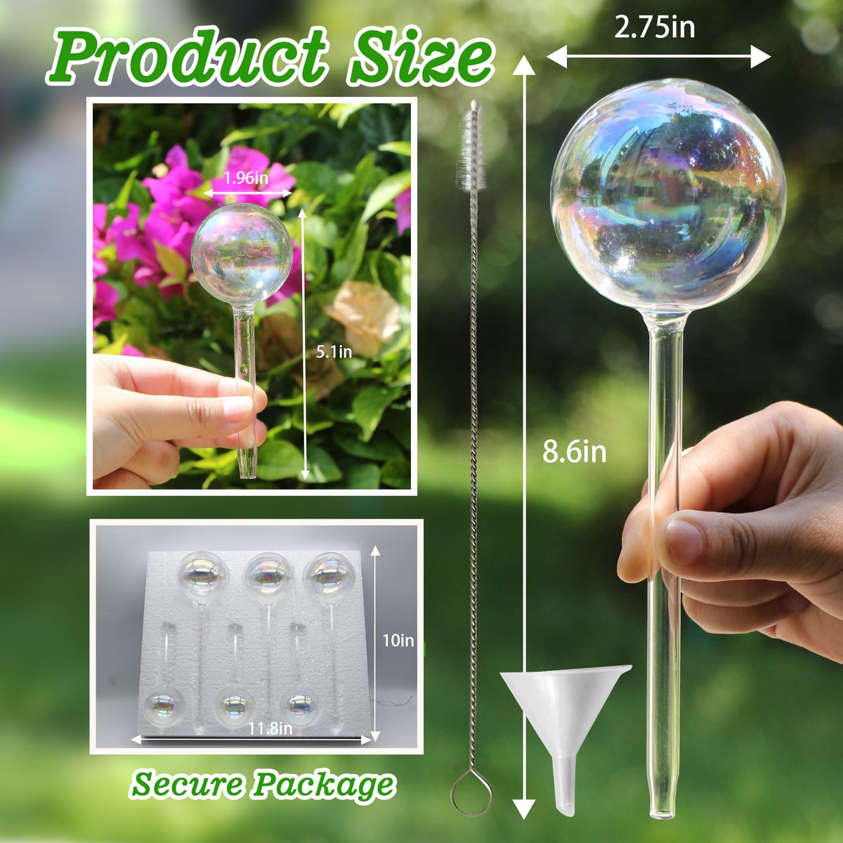 Histely self-watering spikes in clear glass maintain steady moisture for potted plants