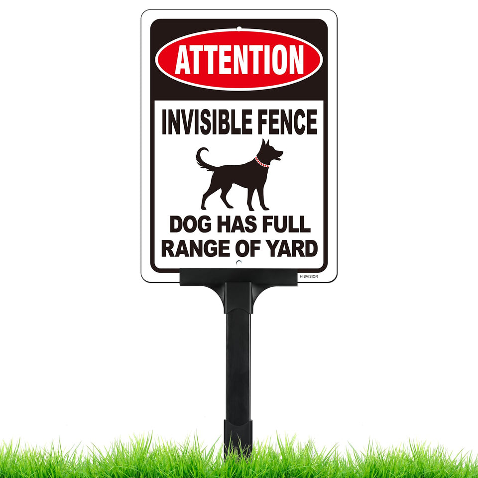 HISVISION Attention Invisible Fence Dog Sign 10x7 inch design improves visibility and deterrence.