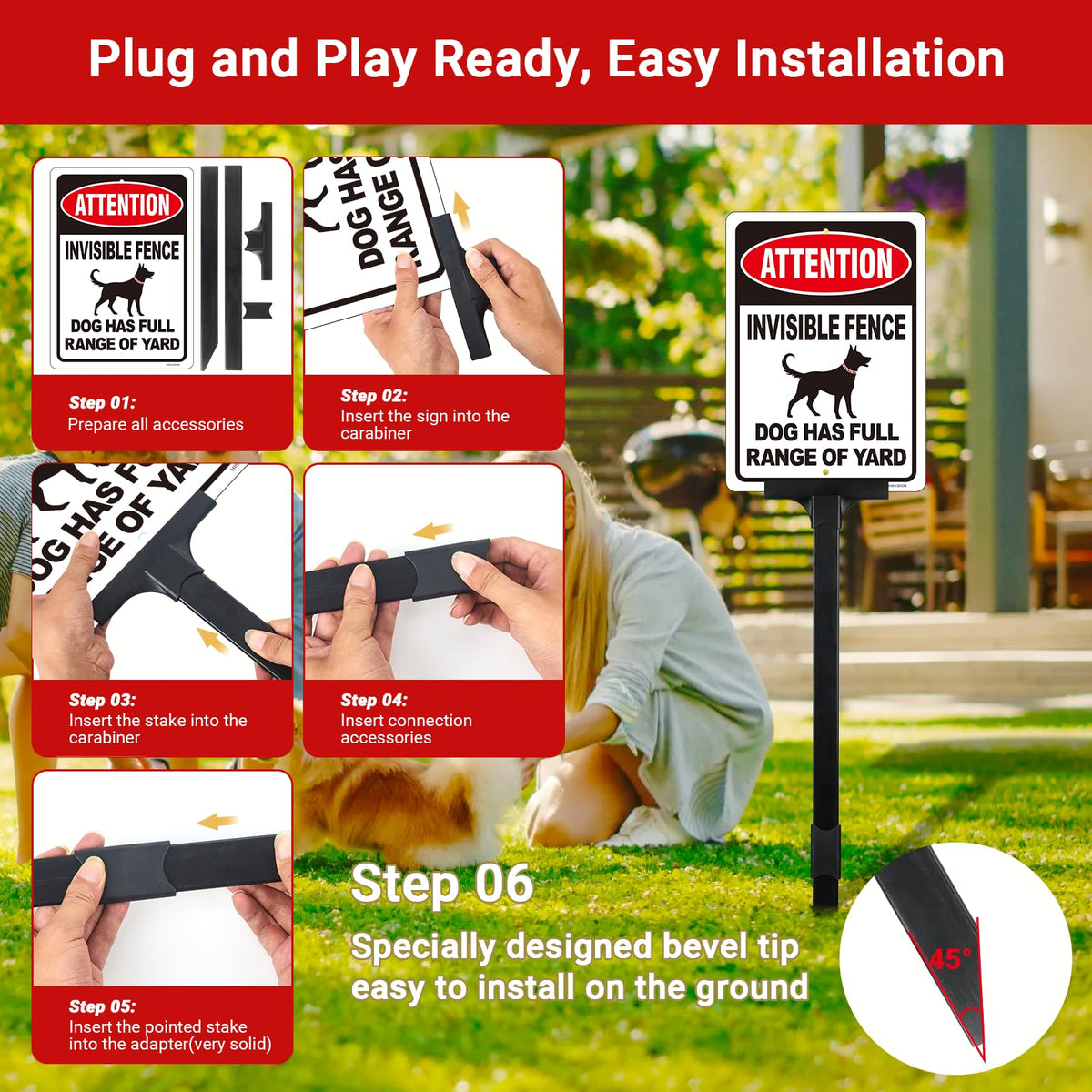 HISVISION Beware of Dog sign with night reflection for enhanced evening visibility.