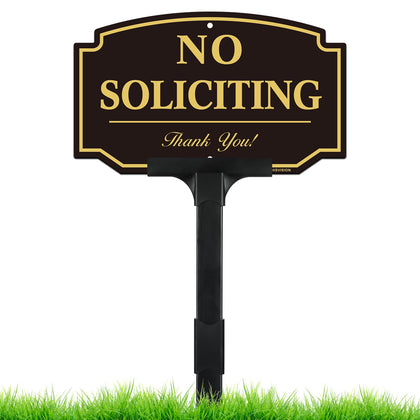 HISVISION no soliciting sign on the front door in gold enhances visibility and deterrence