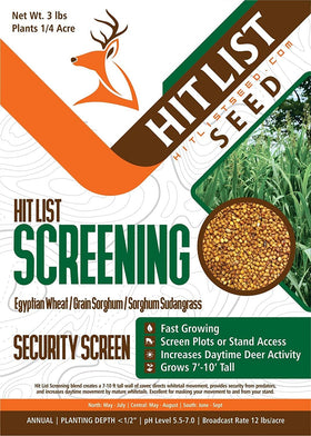 Hit List Seed Screening Blend Egyptian Wheat cover shows concealment for deer movement