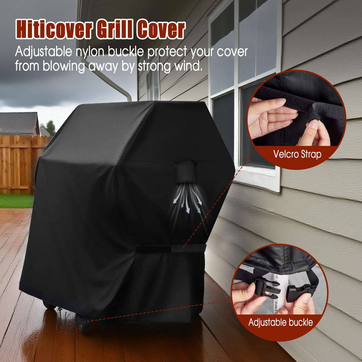 Hiticover windproof bottom drawstring keeps the cover secure in gusts.