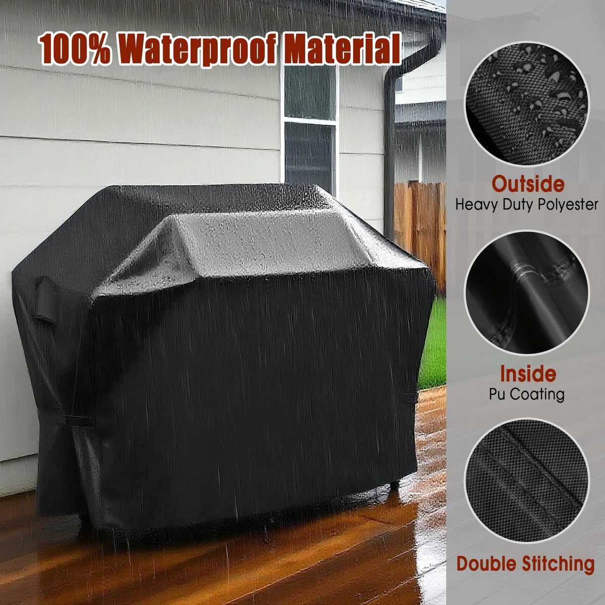 Hiticover waterproof Oxford fabric shields the grill from weather and debris.