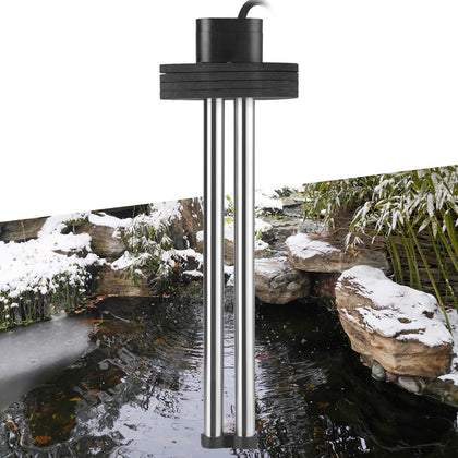 Hitop outdoor pond heater floats on water, showing safe winter de-icing.