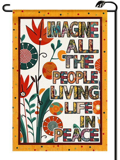 HIUCUS Imagine All The People garden flag with double-sided peace sign for vibrant yard decor