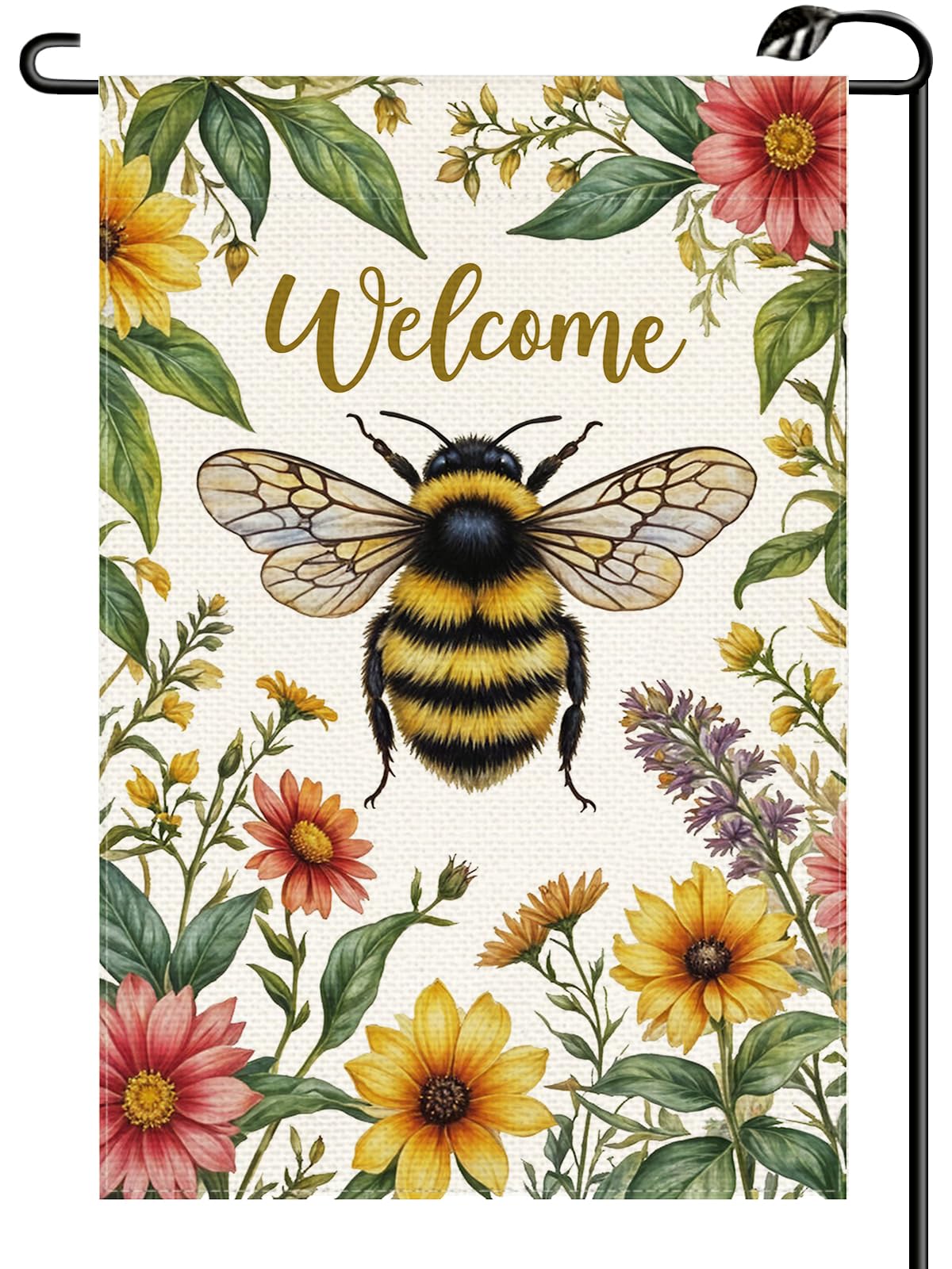 HIUCUS Summer Floral Bee garden flag, double-sided 12x18 inch design to welcome guests
