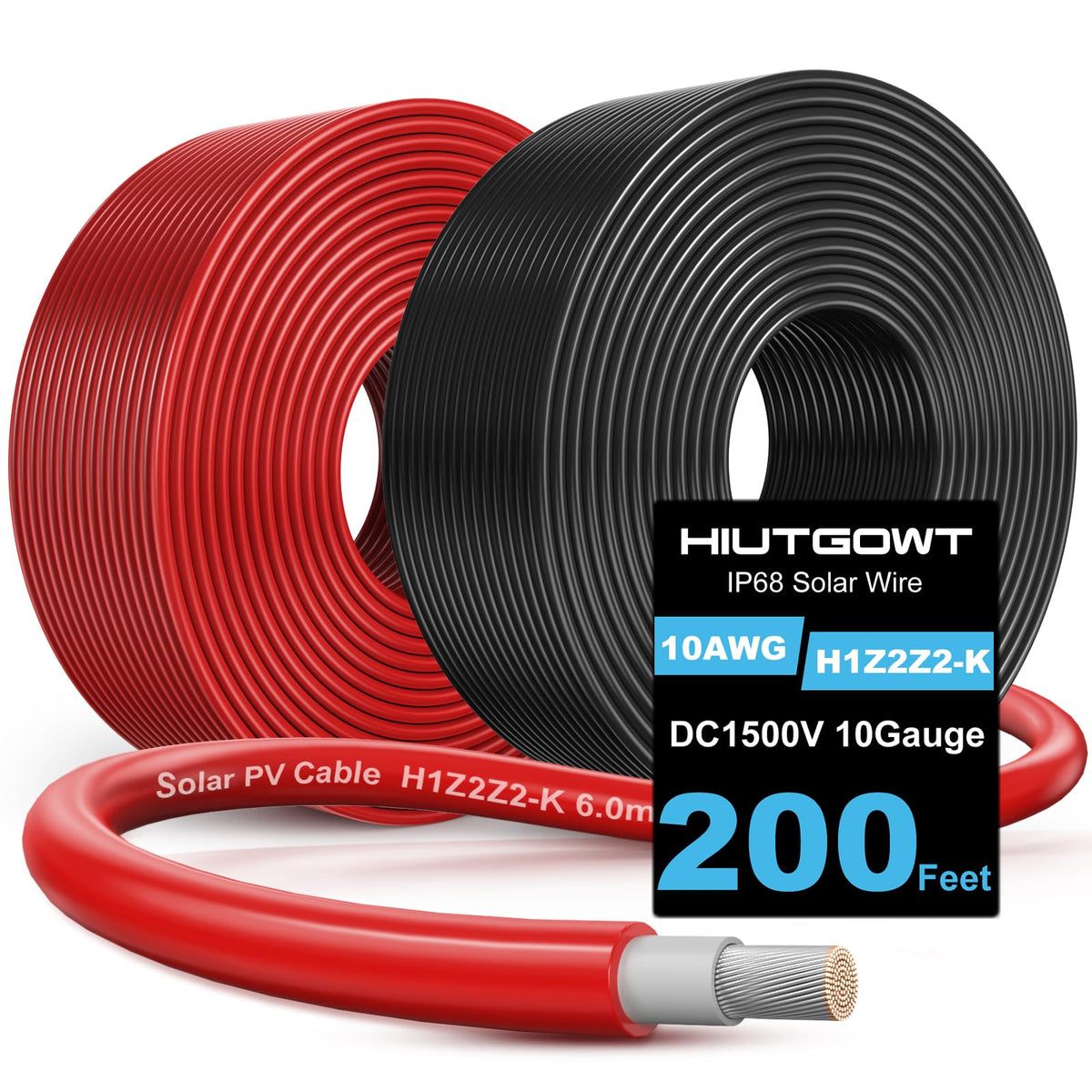 Hiutgowt 2x200ft solar wire in red and black for outdoor installations