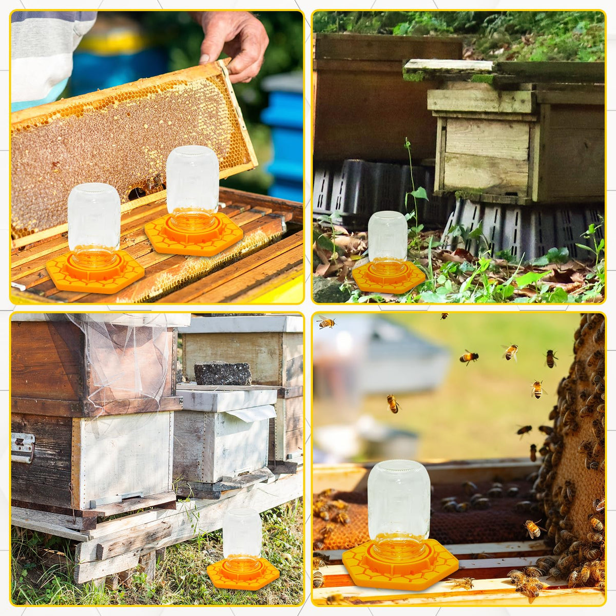 HiveSweet 2-pack bee water feeder in yellow for convenient setup.