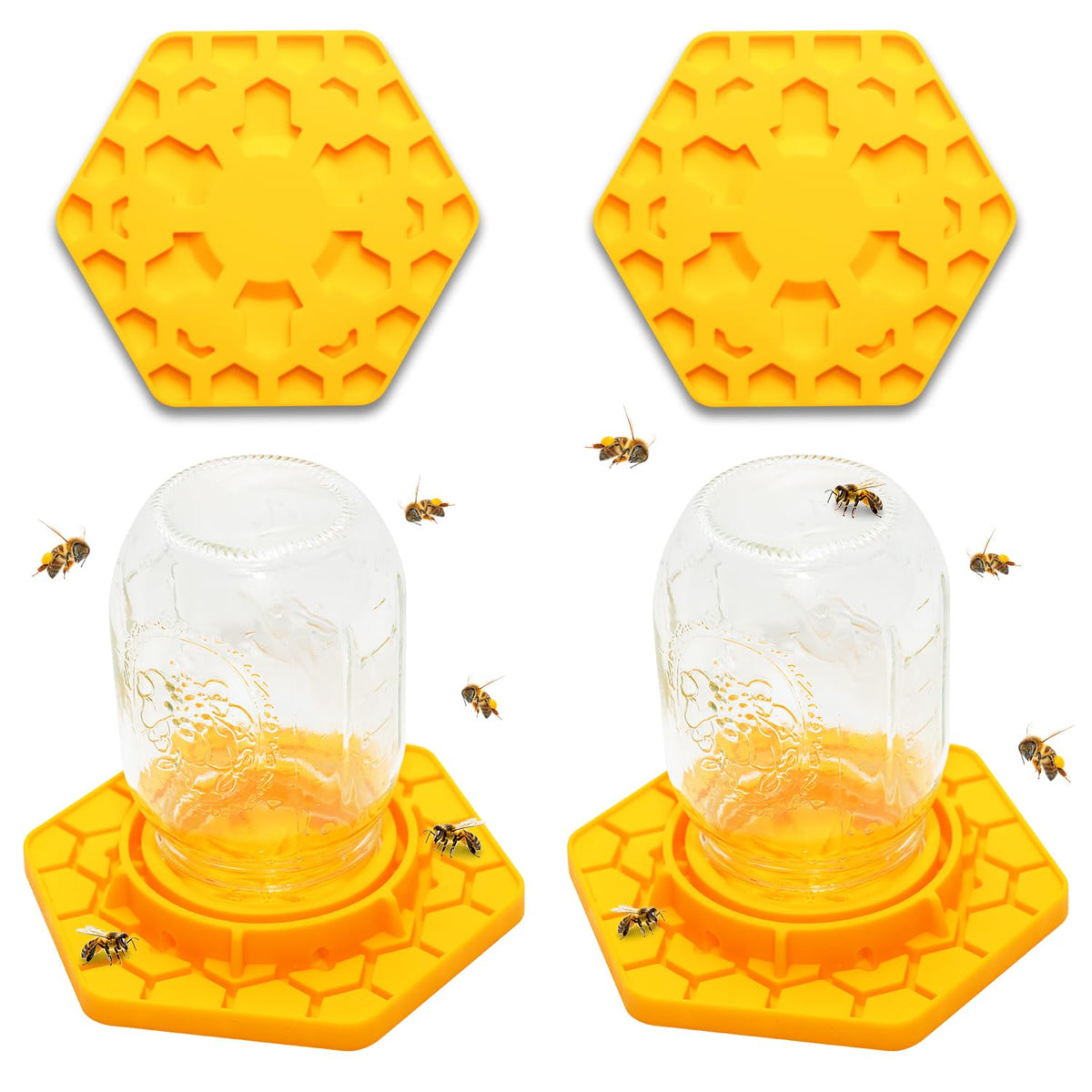HiveSweet bee feeder for Mason jars in yellow silicone for easy refilling.