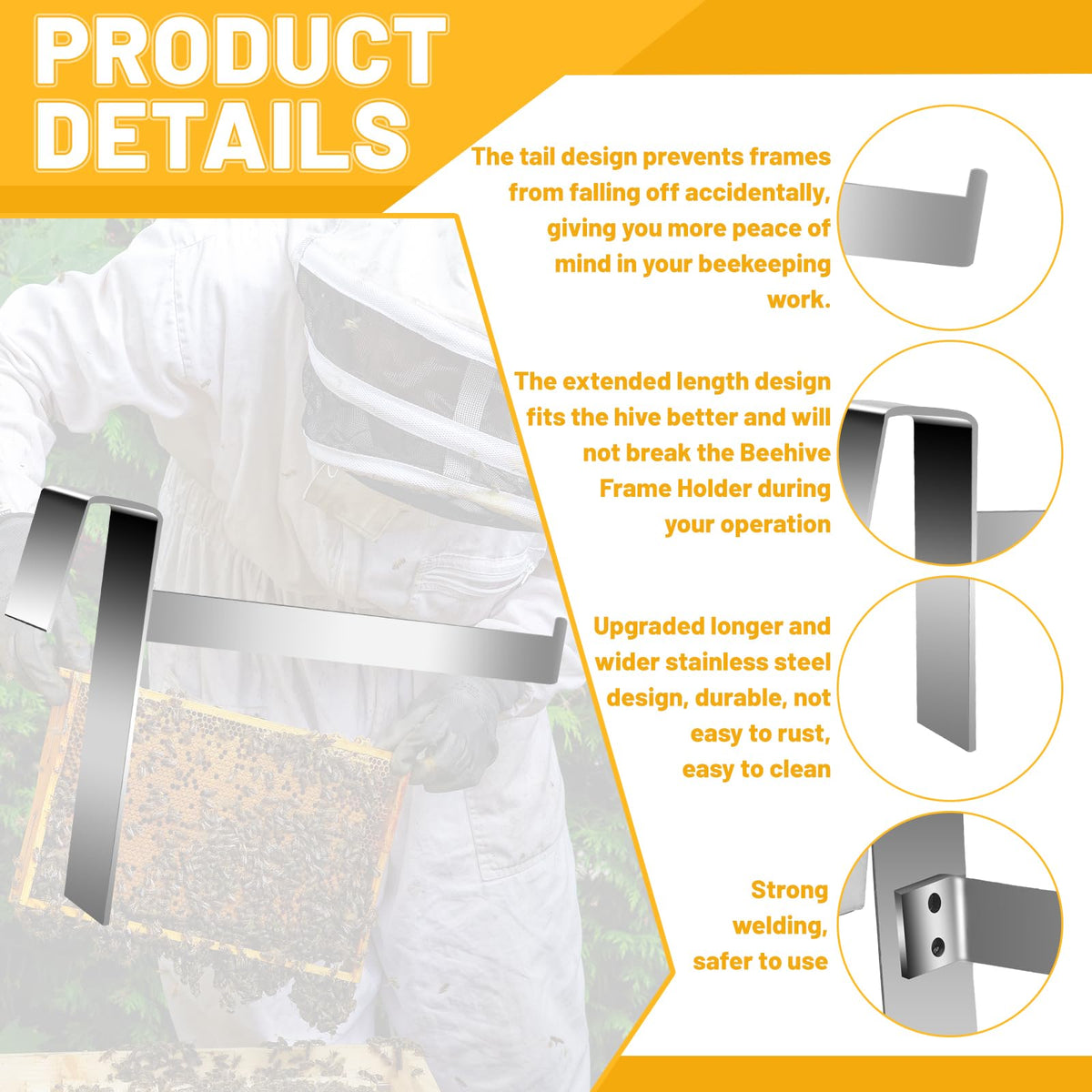 HiveSweet stainless steel beehive frame holder offers lasting durability.