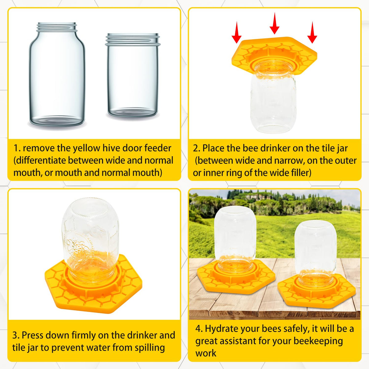 HiveSweet yellow silicone waterer helps bees locate the source quickly.