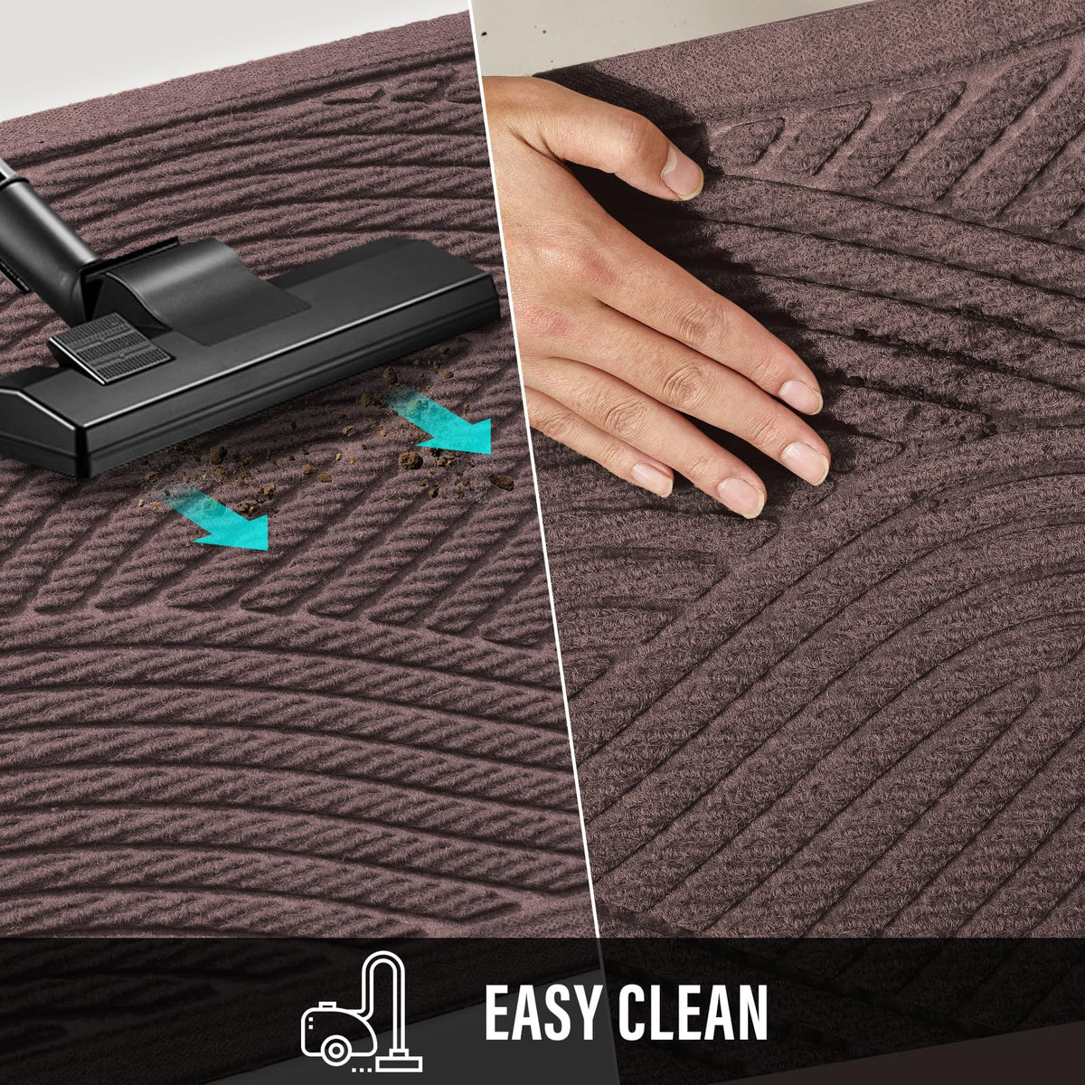 HIYARD sturdy front door mat easy to clean with vacuum or hose.