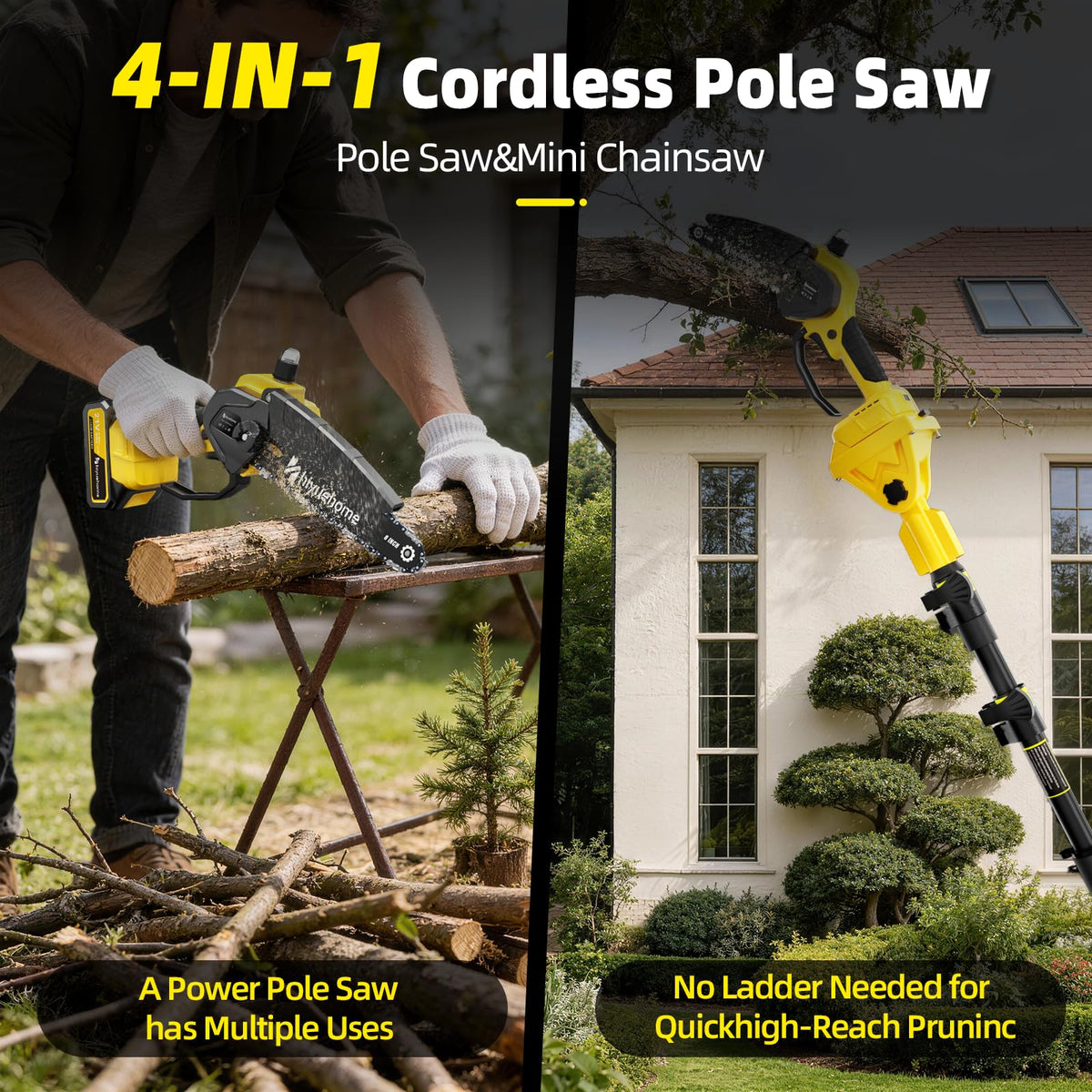 Hiyuehome 180-degree head enables flexible cuts around branches.